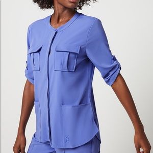Jaanuu Cuffed Sleeve Button Down Scrub Top - NWT
